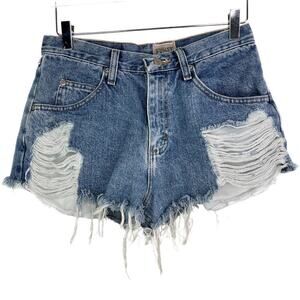 Wrangler Furst of a Kind Cutoff Denim Shorts Jean Heavily Distressed Medium Wash